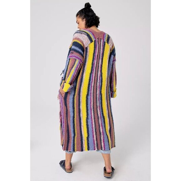 PILCRO Dreamer Striped Acrylic Cotton Wool Knit Boho Duster Sweater, Size M/L - Picture 3 of 16